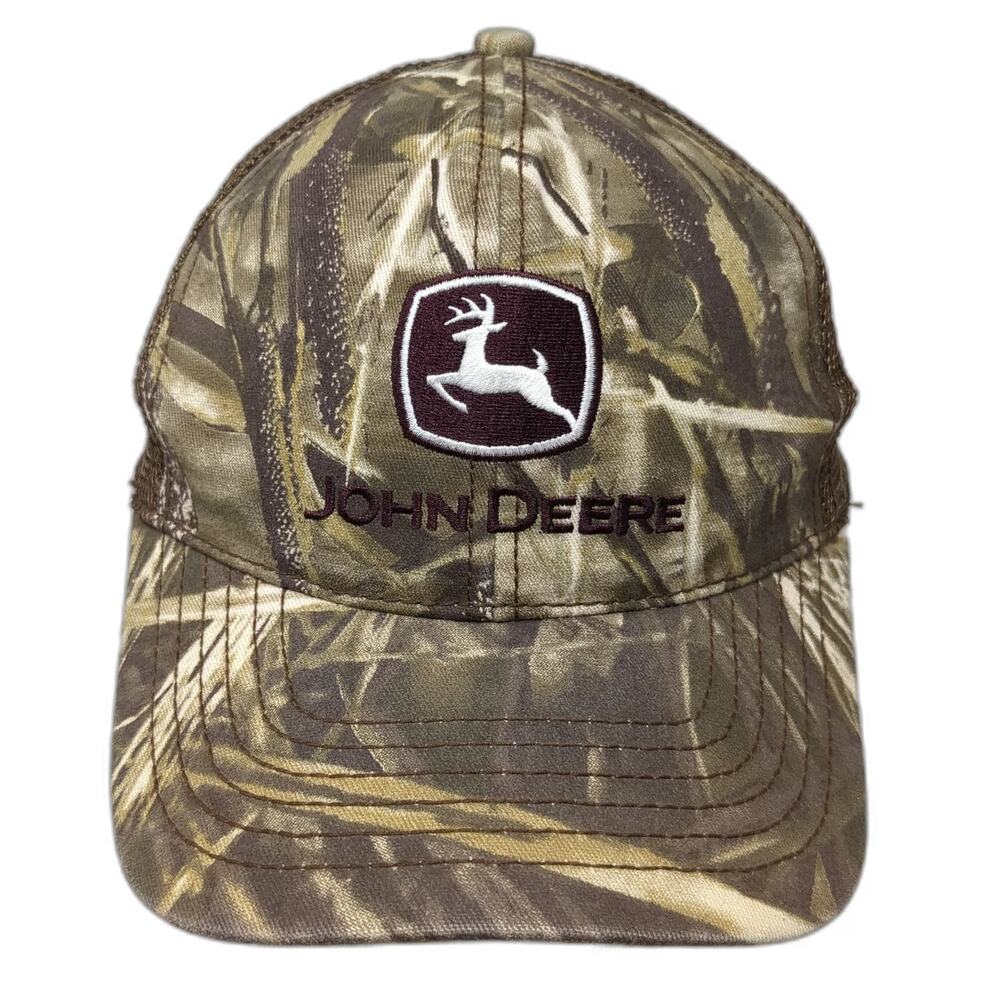 John Deere Trucker Hat Brown Green Beige One Size Mesh Snapback Camo Logo